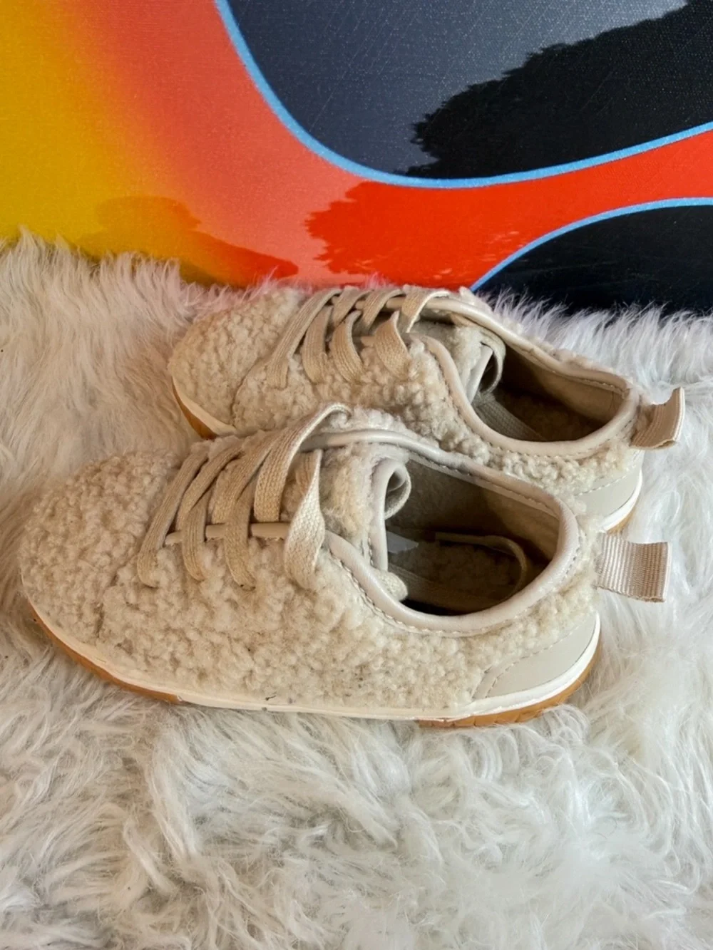 NWT Zara Cream‎ Plush Kids Slip-On Sneakers Sz 2.5
